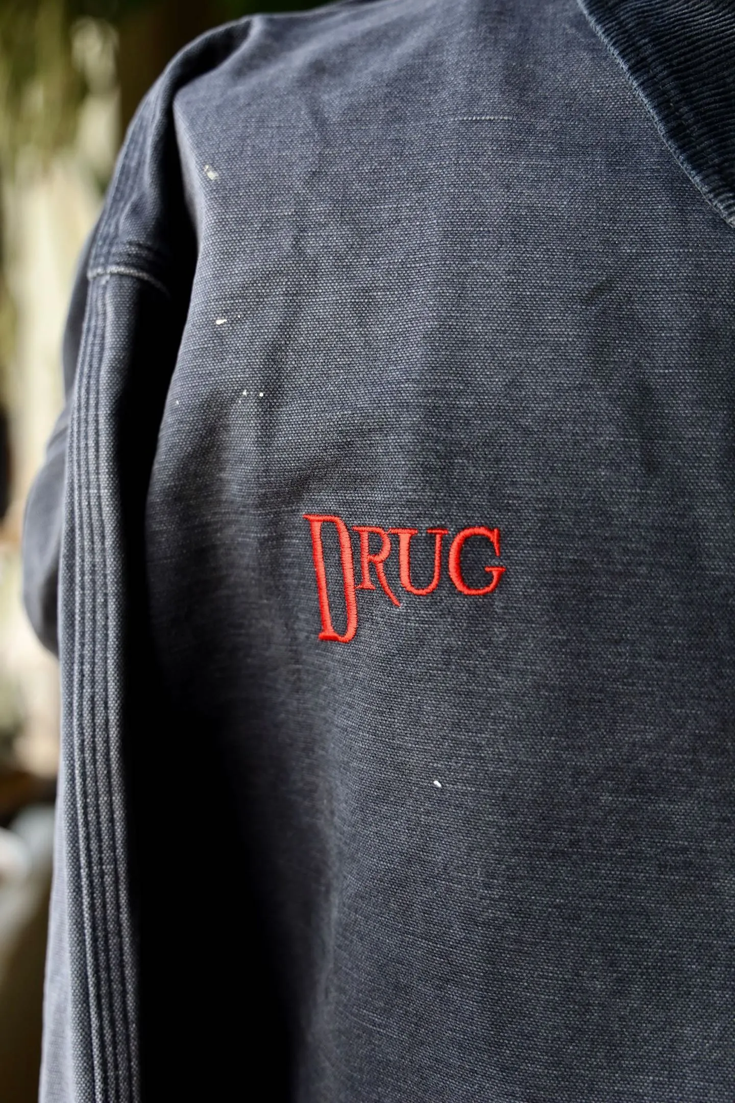 SAINT Mxxxxxx DETROIT JACKET/DRUG/BLK Detroit Workwear Washed and Distressed Jacket Washed Black S-XL A super heavy-duty Detroit jacket. It took more than 3 months to develop. All details. No detail. Complete reproduction and restoration. Customized washed and faded Assute canvas fabric. Rewashed the watermark to make the bones irregular and white. MX6 LOGO buttons, molded custom placket with LOGO zipper, no special shape zipper on chest